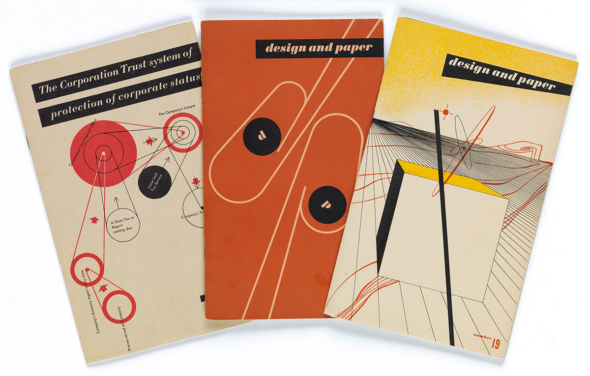 LADISLAV SUTNAR (1897-1976).  DESIGN & PAPER. Group of 3 brochures. 1940s. Each 8x5 inches, 20¼x12¾ cm.